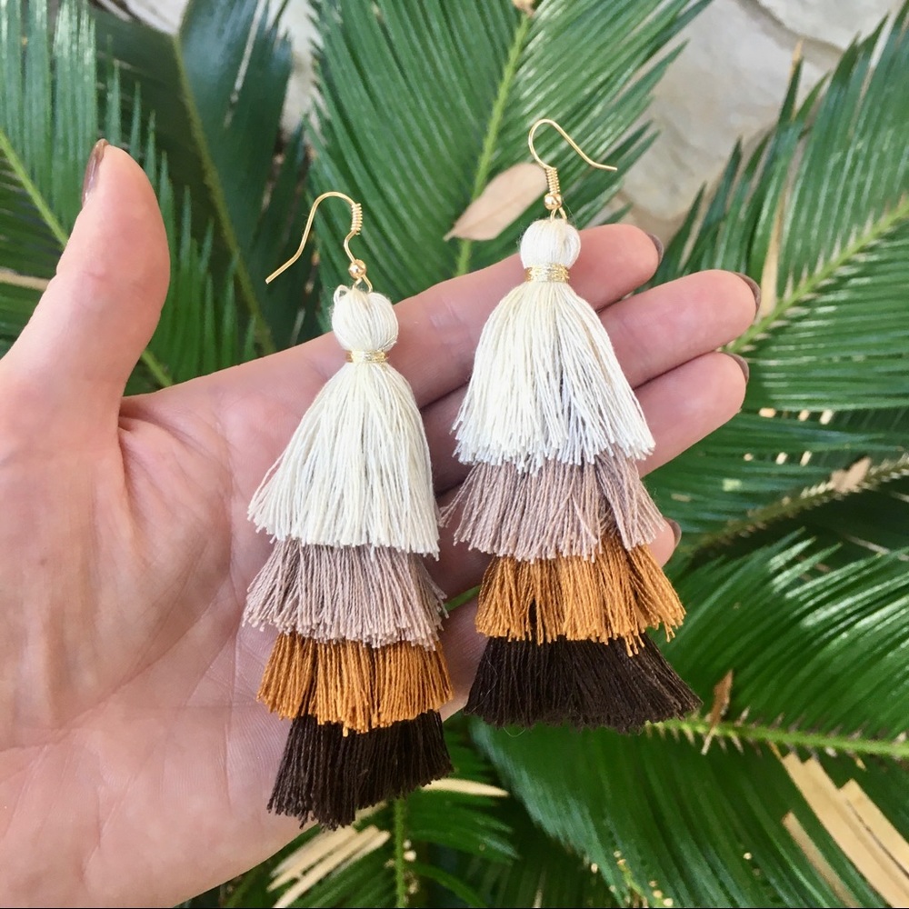 Beautiful Zara Earth Tone Tassel Earrings - Picture 3 of 4